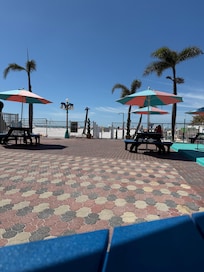 View of patio looking toward beach.