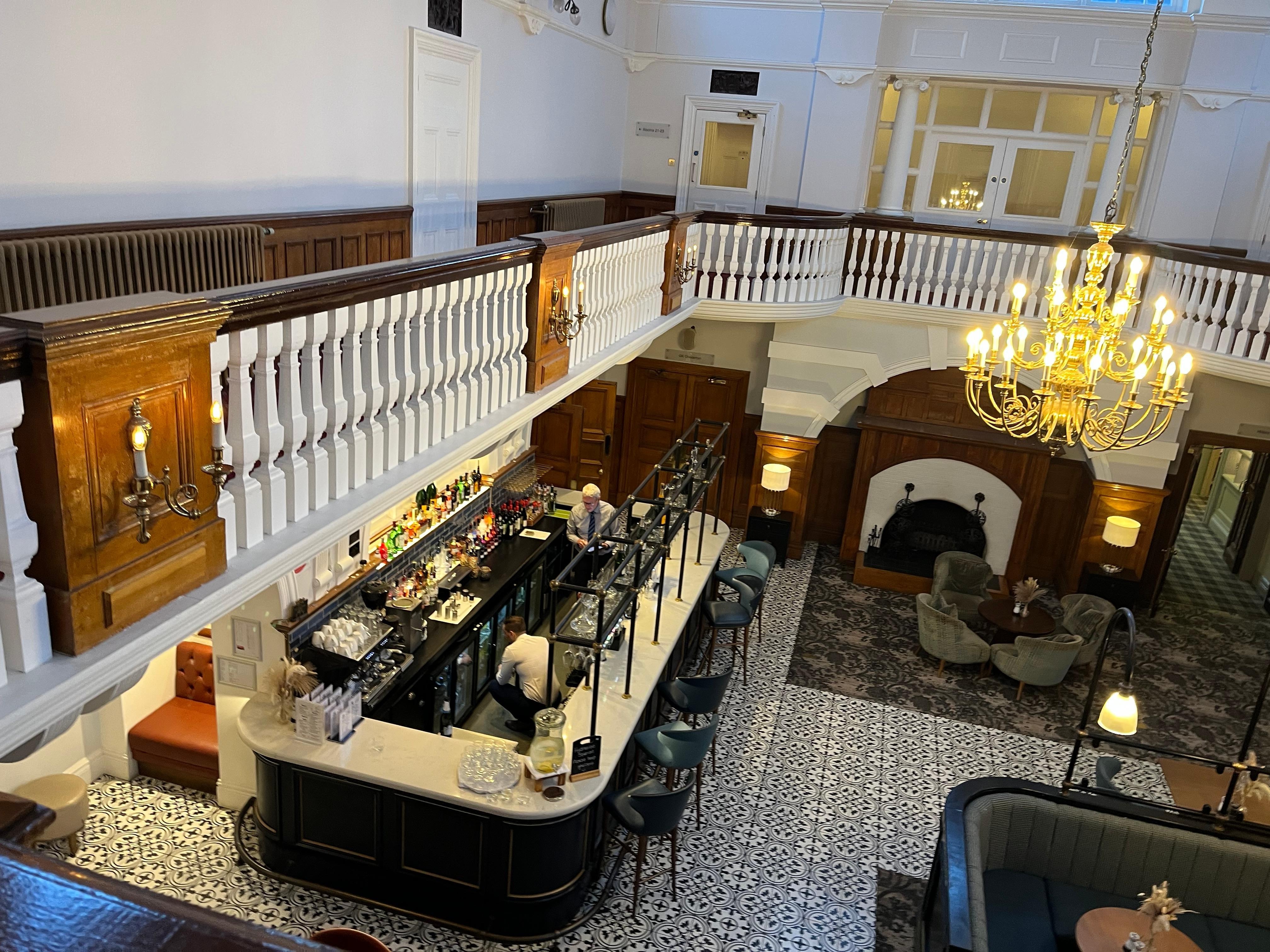 Looking down at the Bar area