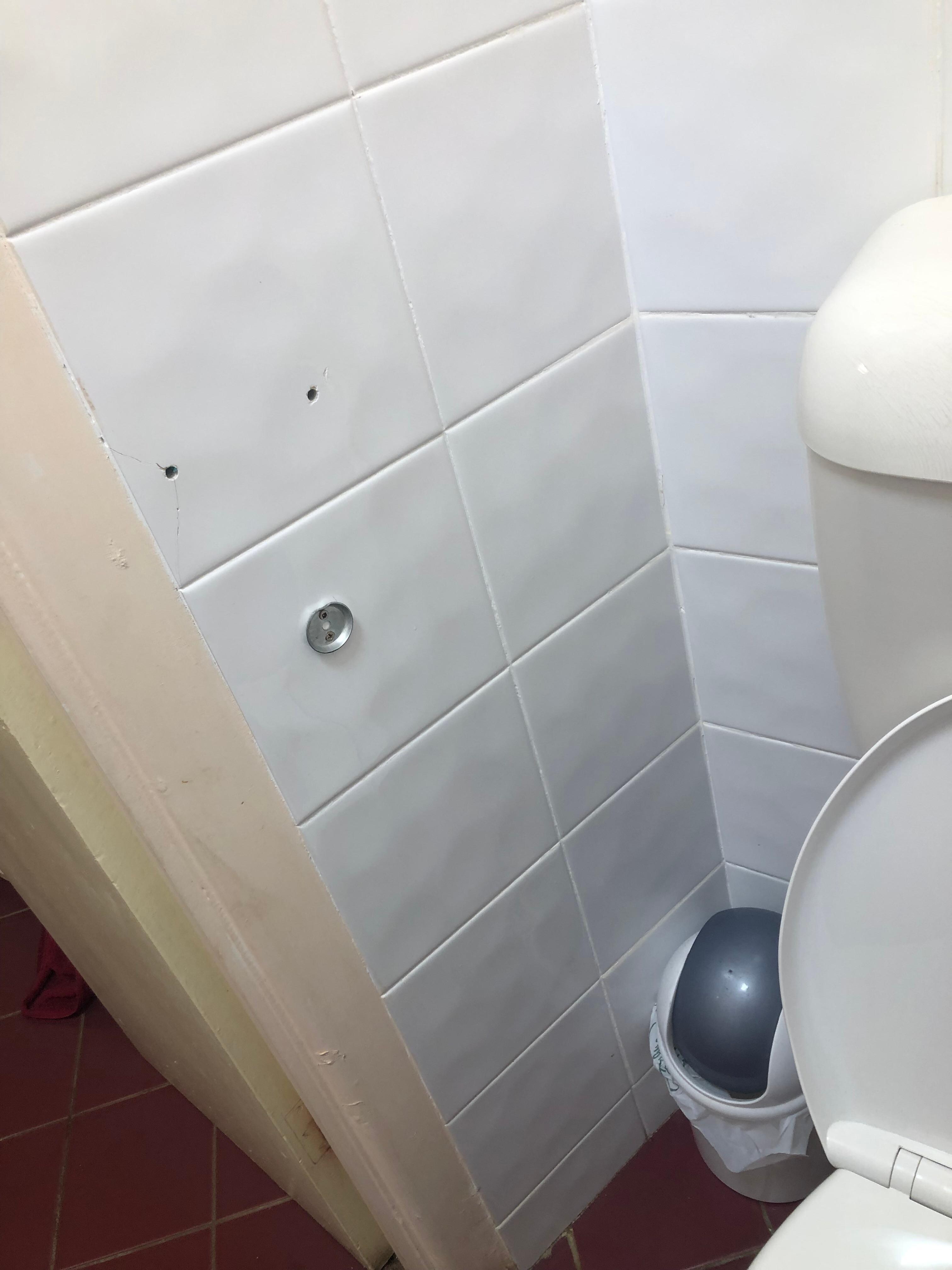 This is where the toilet roll dispenser used to be