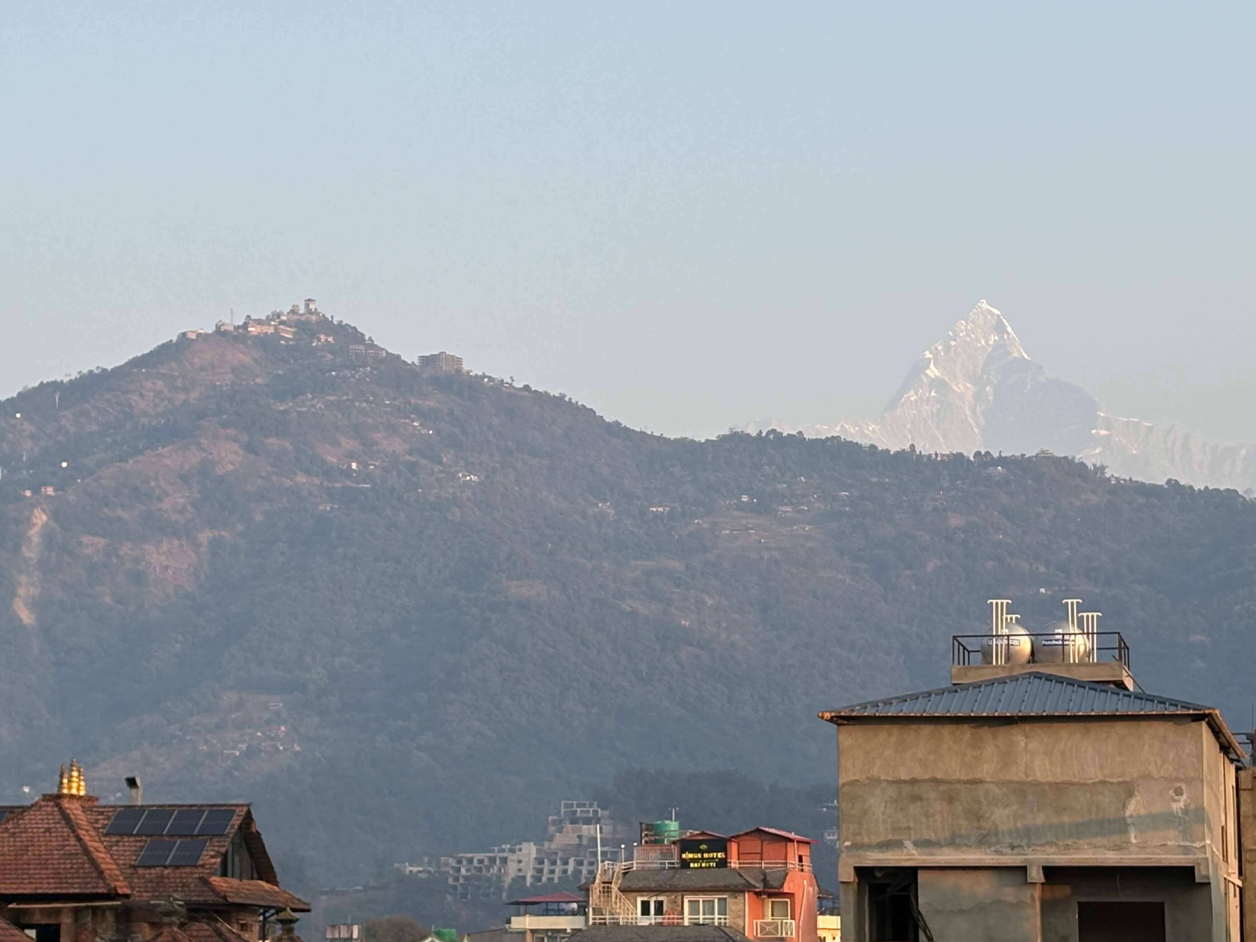 Machhapuchare and Sarangkot hill from the room window