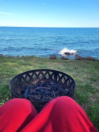 View from andinrondack chairs with firepit.