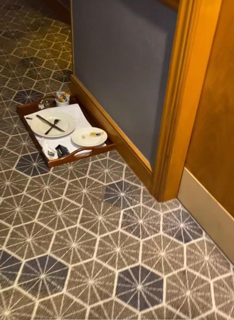 Breakfast trays still there in the evening 