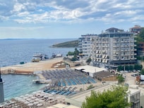 View of the beach from the hotel balcony. Our room was on the side but nevertheless the view was very good.