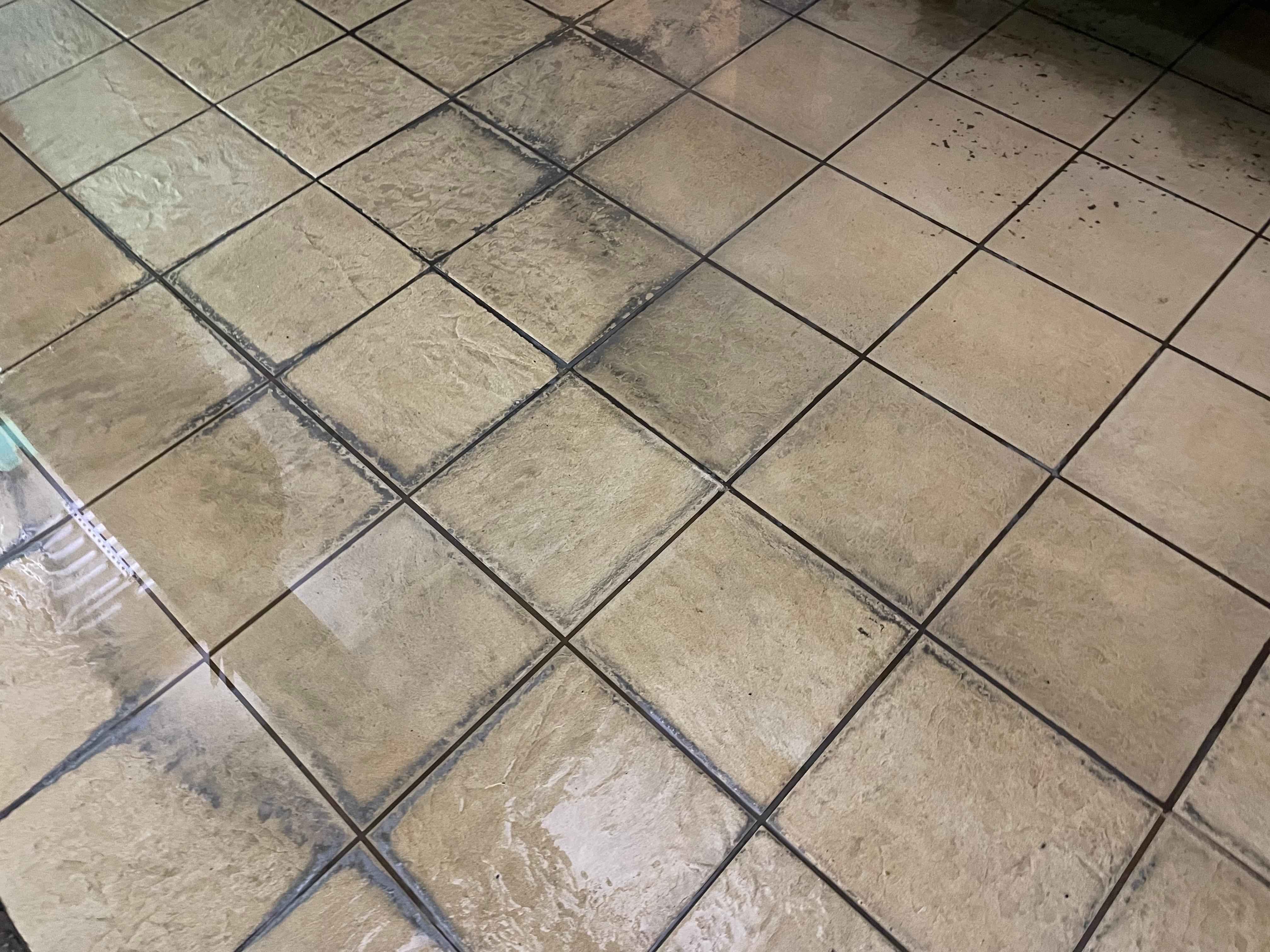 Dirty and puddles pool deck 