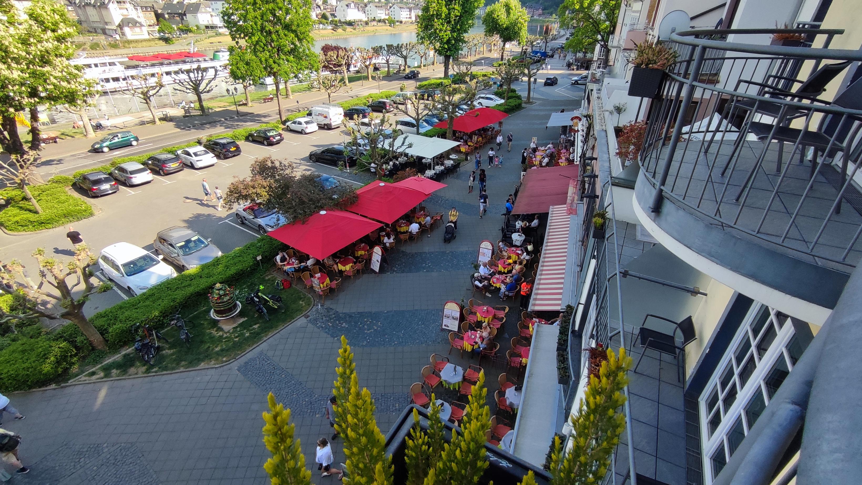 Parking lot from our room. Nice cafe next door all close at 6pm.