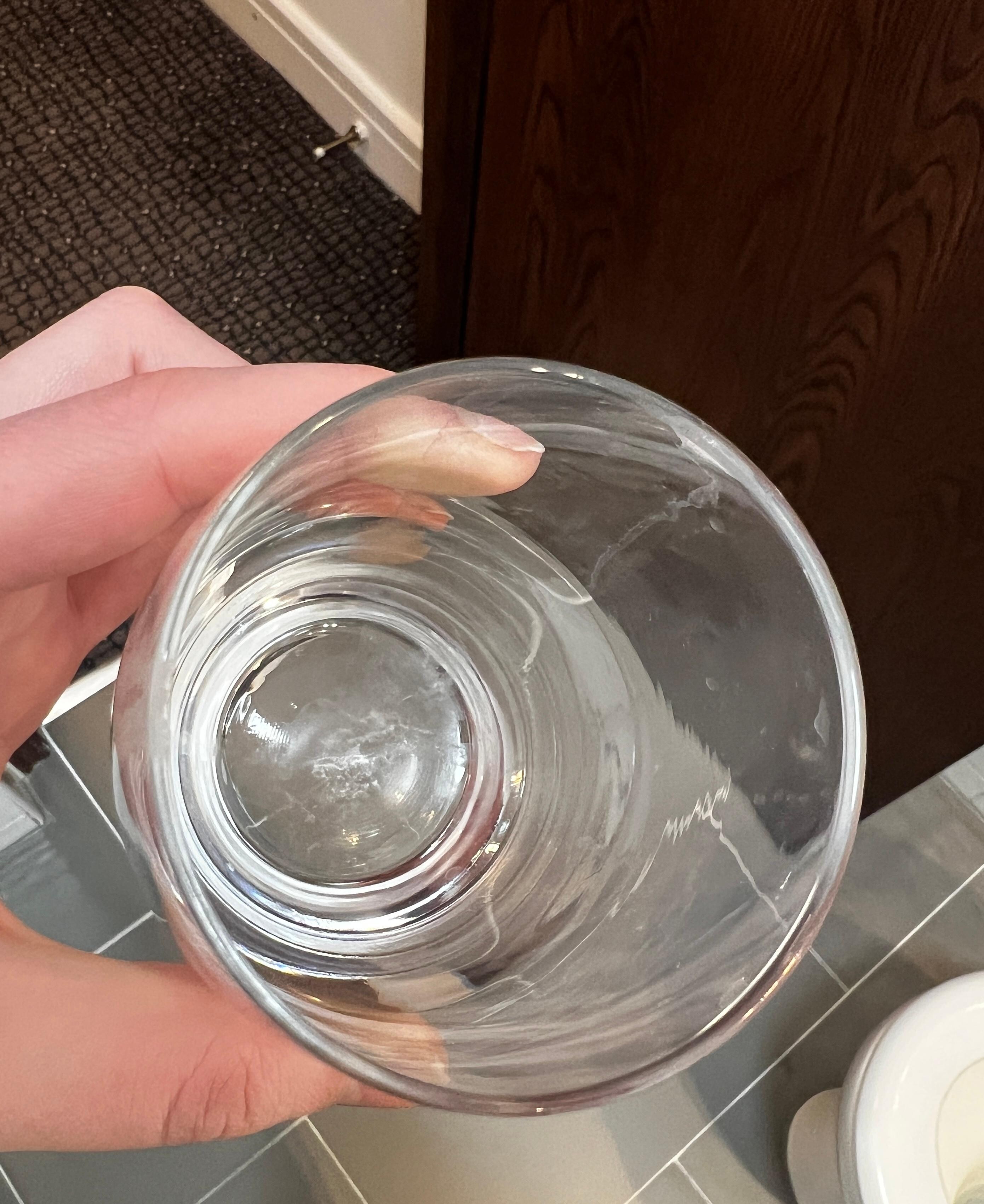 Glass in bathroom had also been left unwashed. 