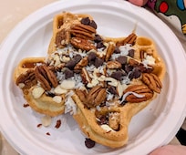 Texas breakfast waffle with cream cheese, pecans, chocolate chips... make it your way.