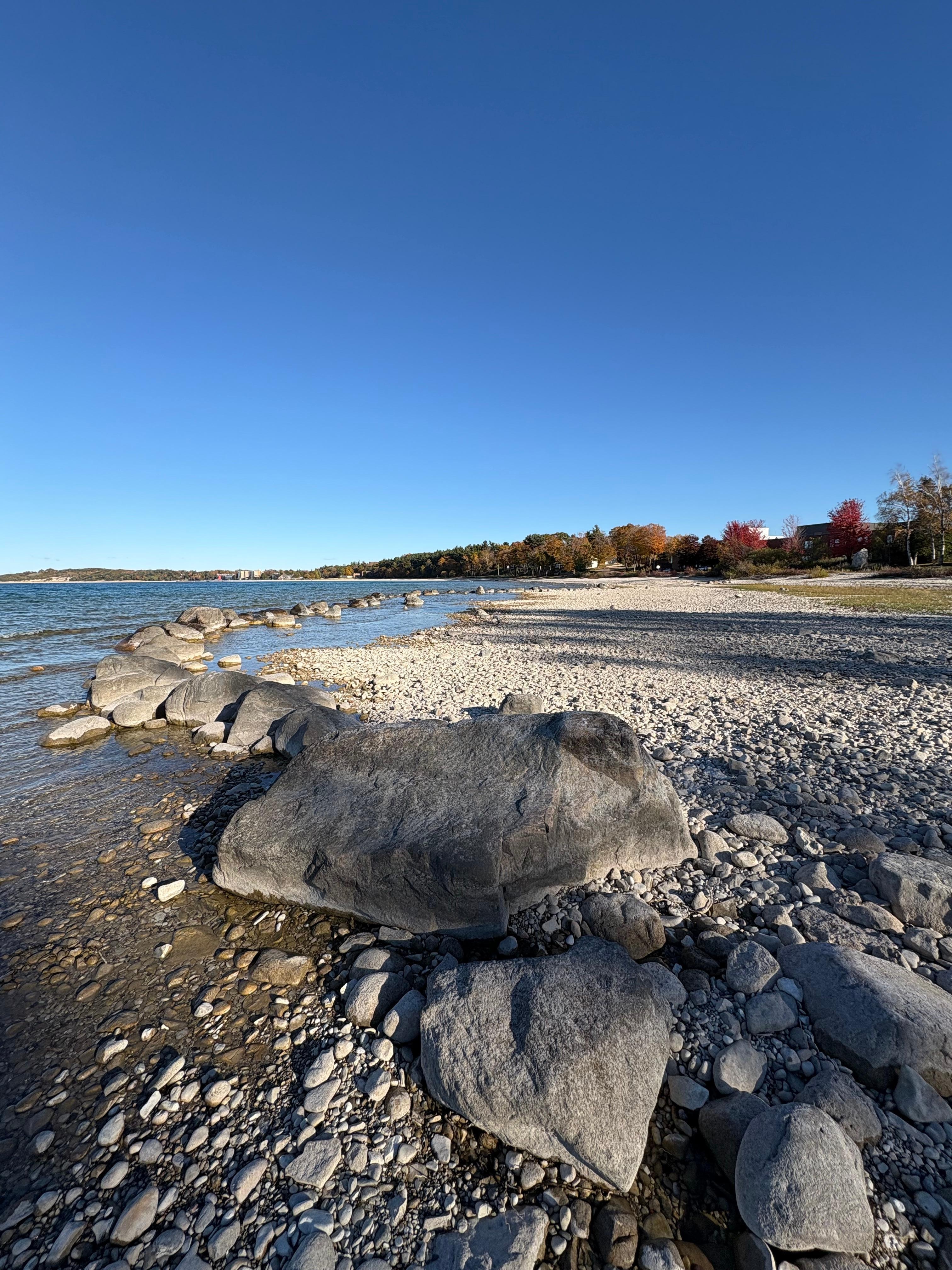 On previous trips, this line of large rocks have been completely submerged. 