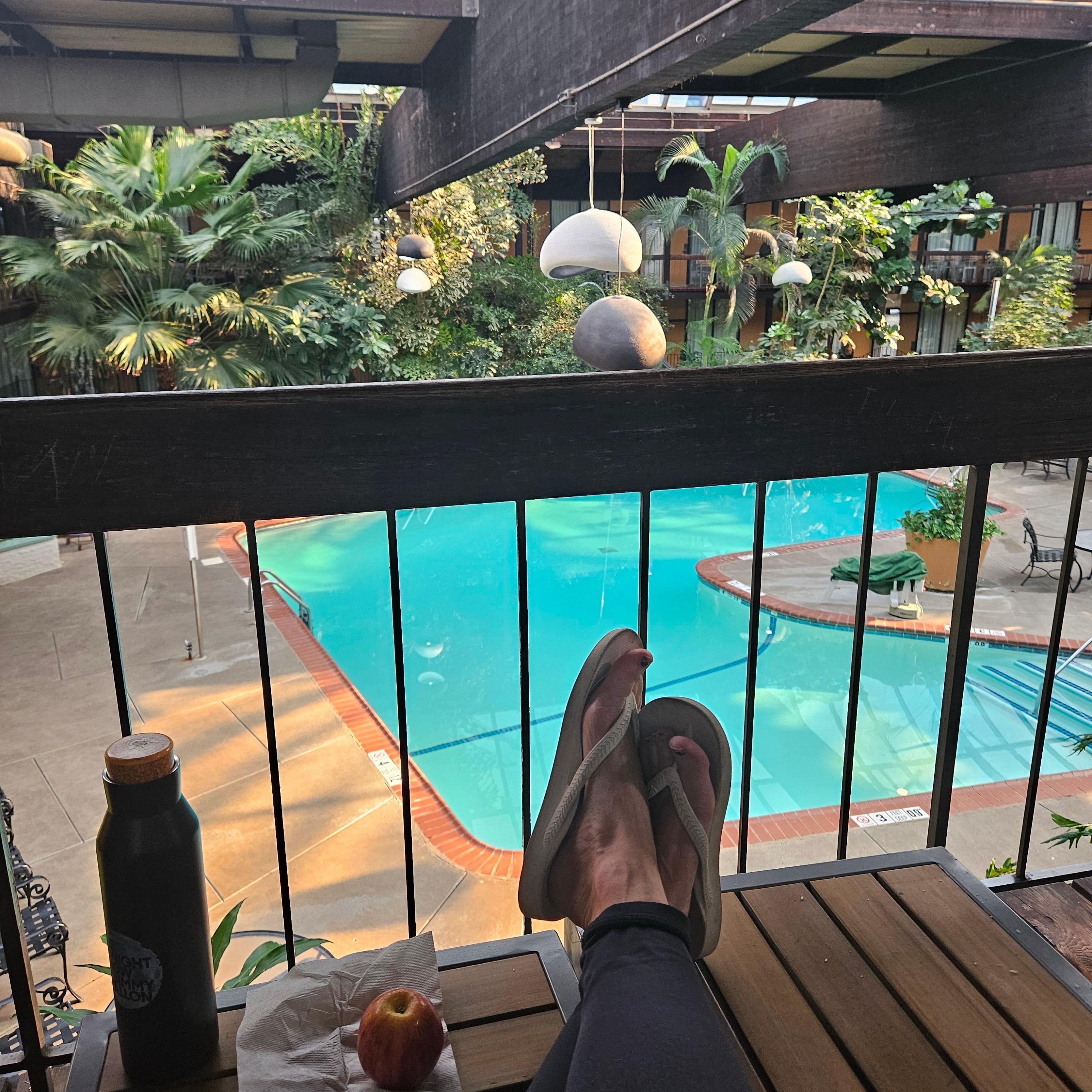 I loved the balcony, the view of the pool and the relaxing Christmas music that was playing.