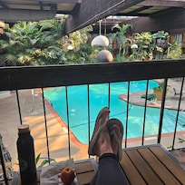 I loved the balcony, the view of the pool and the relaxing Christmas music that was playing.