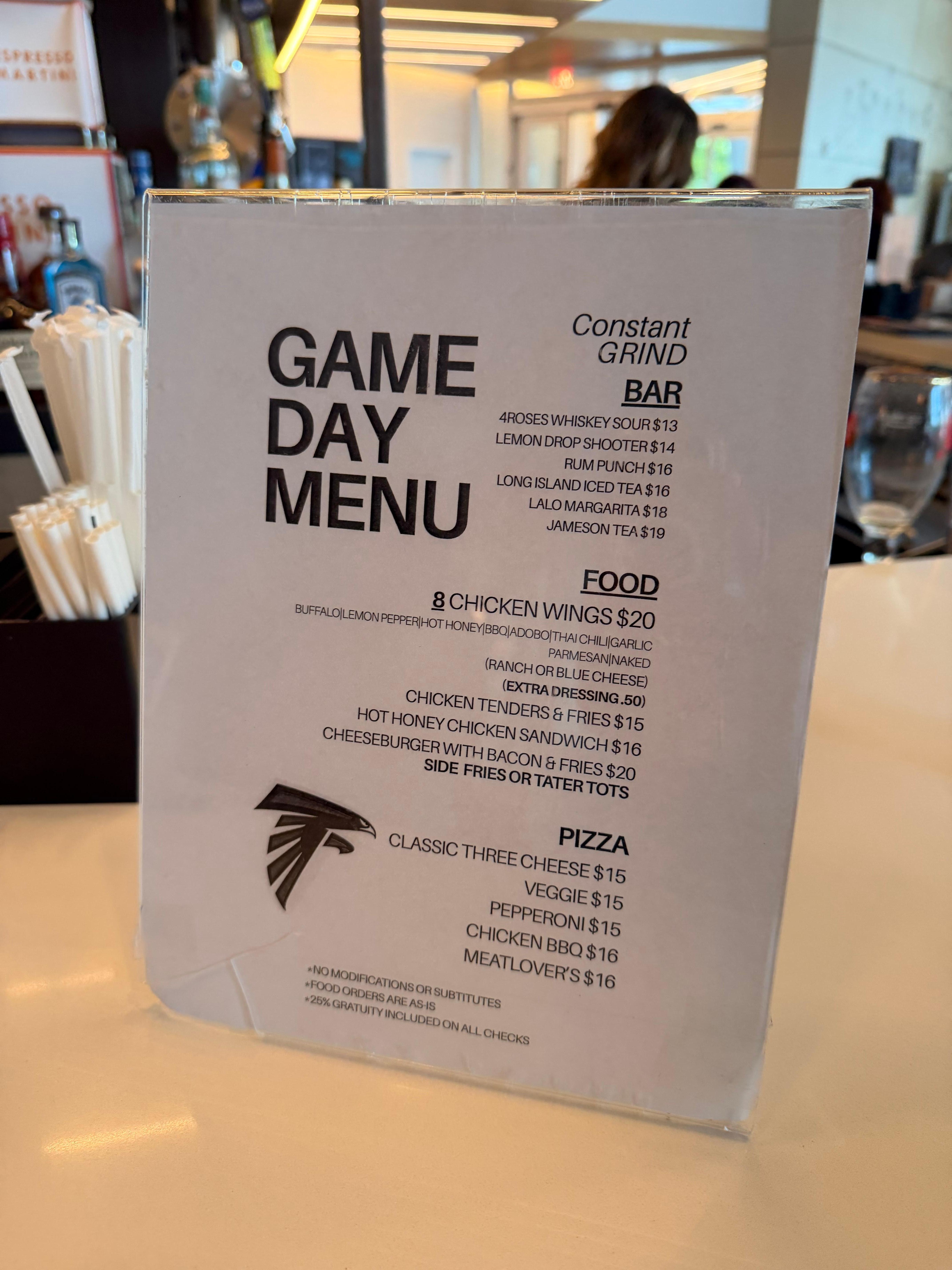 Bar menu 