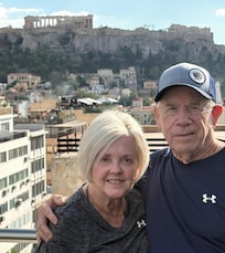 View of the Acropolis from the roof top bar of The Attalos Hotel in Athens, Greece.
