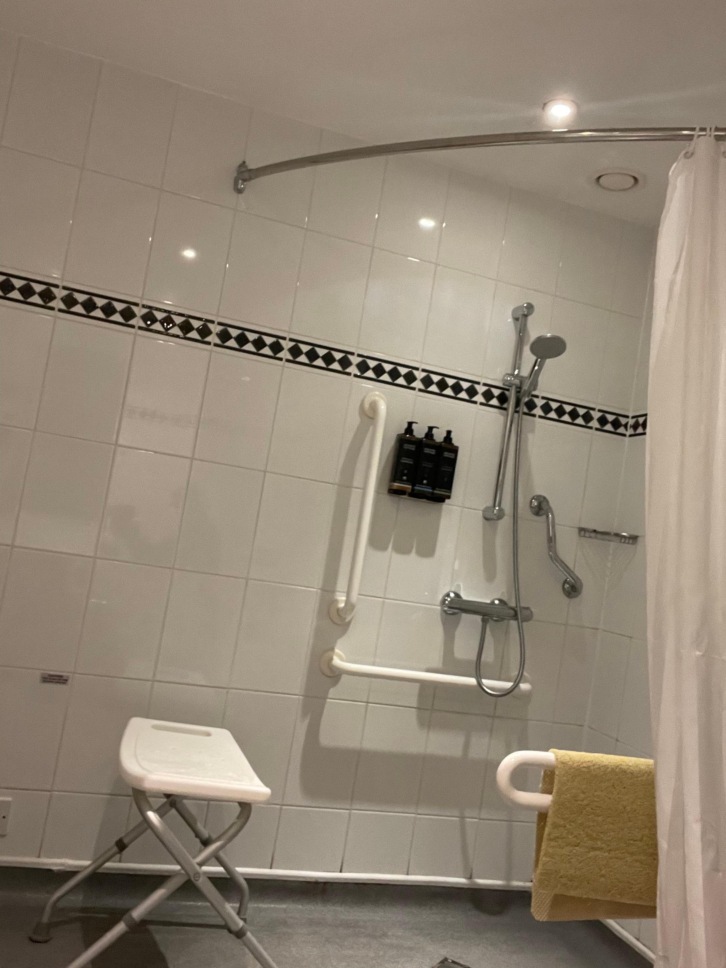 Accessible wet room to support people with mobility problems.