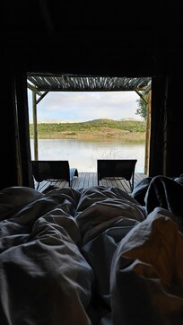 Bed view to the dam in the morning