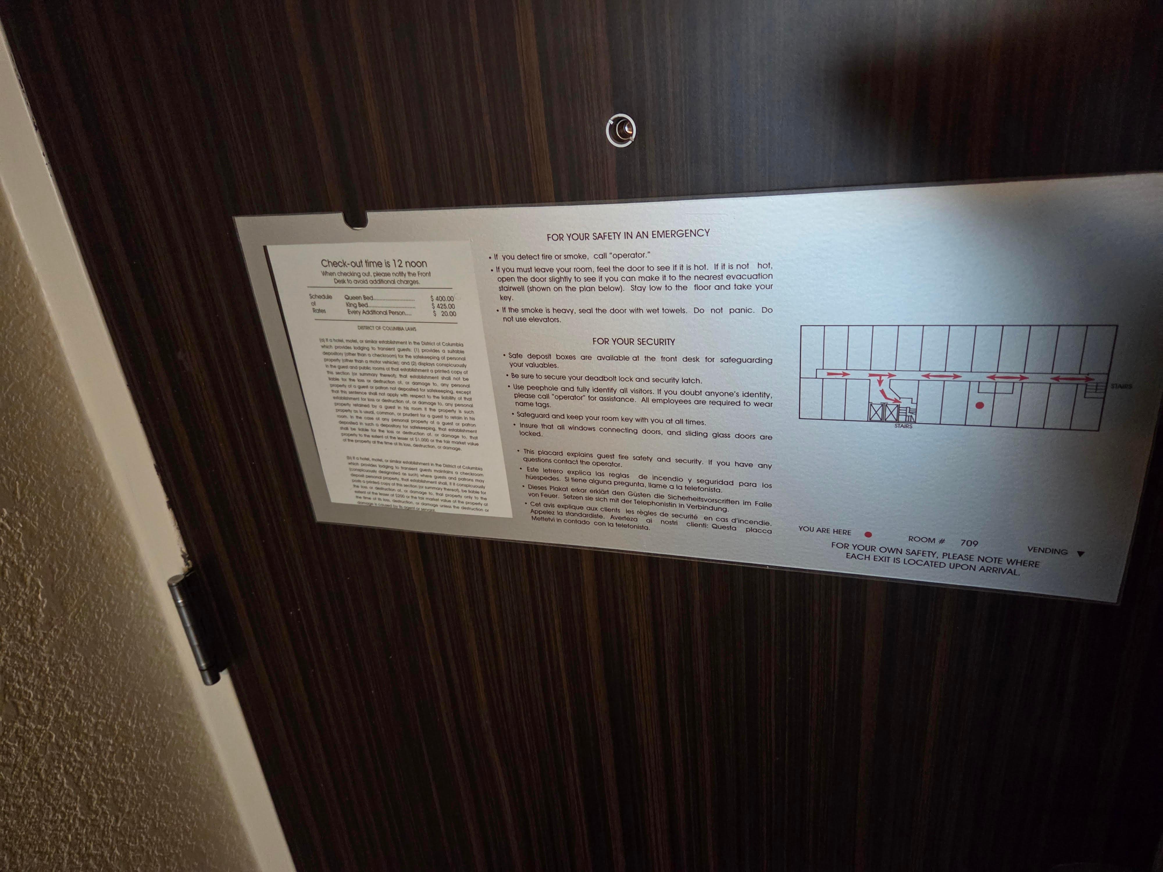 Clearly legible occupancy placard on door with high security lock