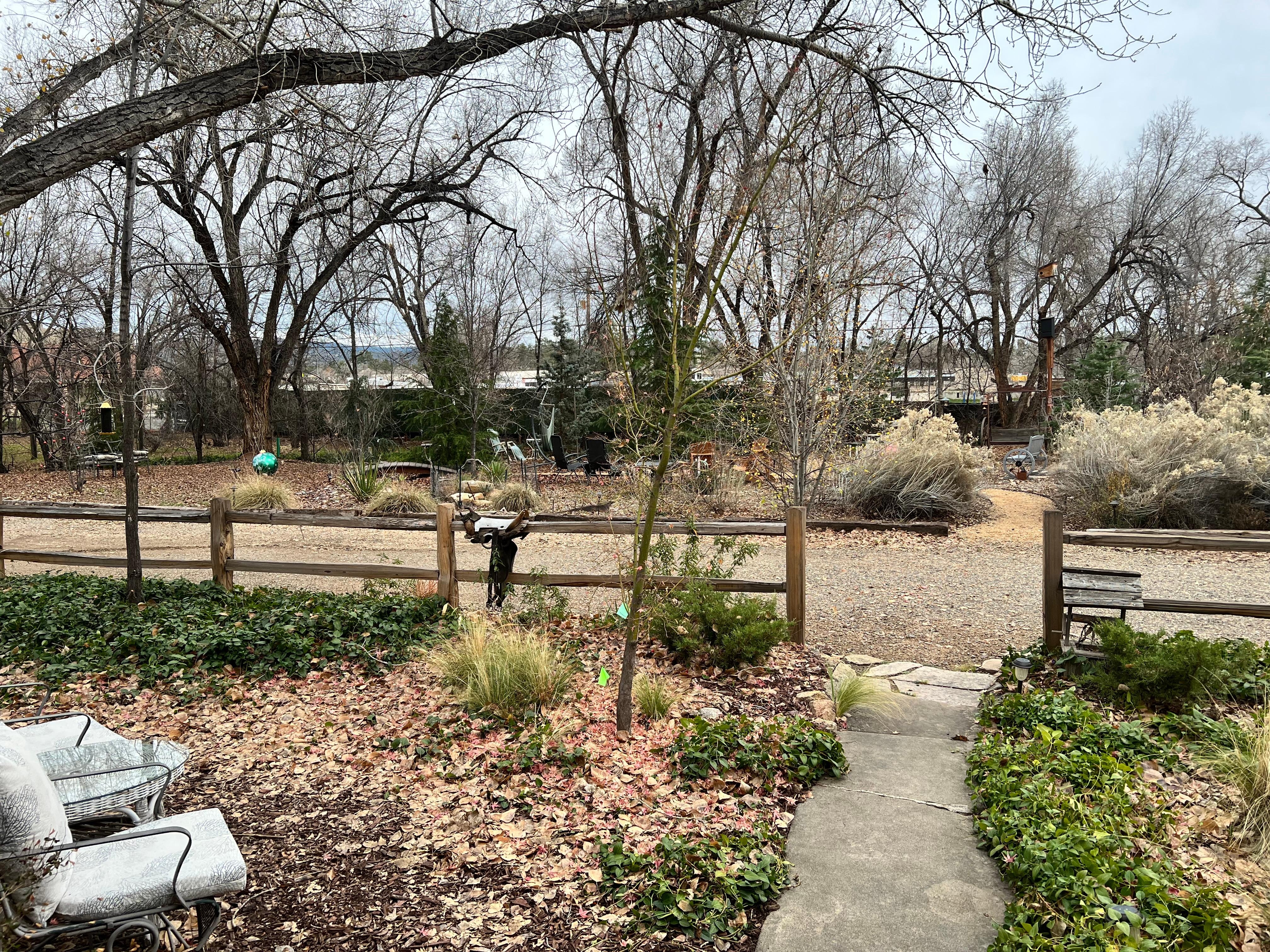 Court yard, containing a hammock, and other stuff