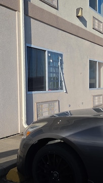 Broken outer windows with duct tape