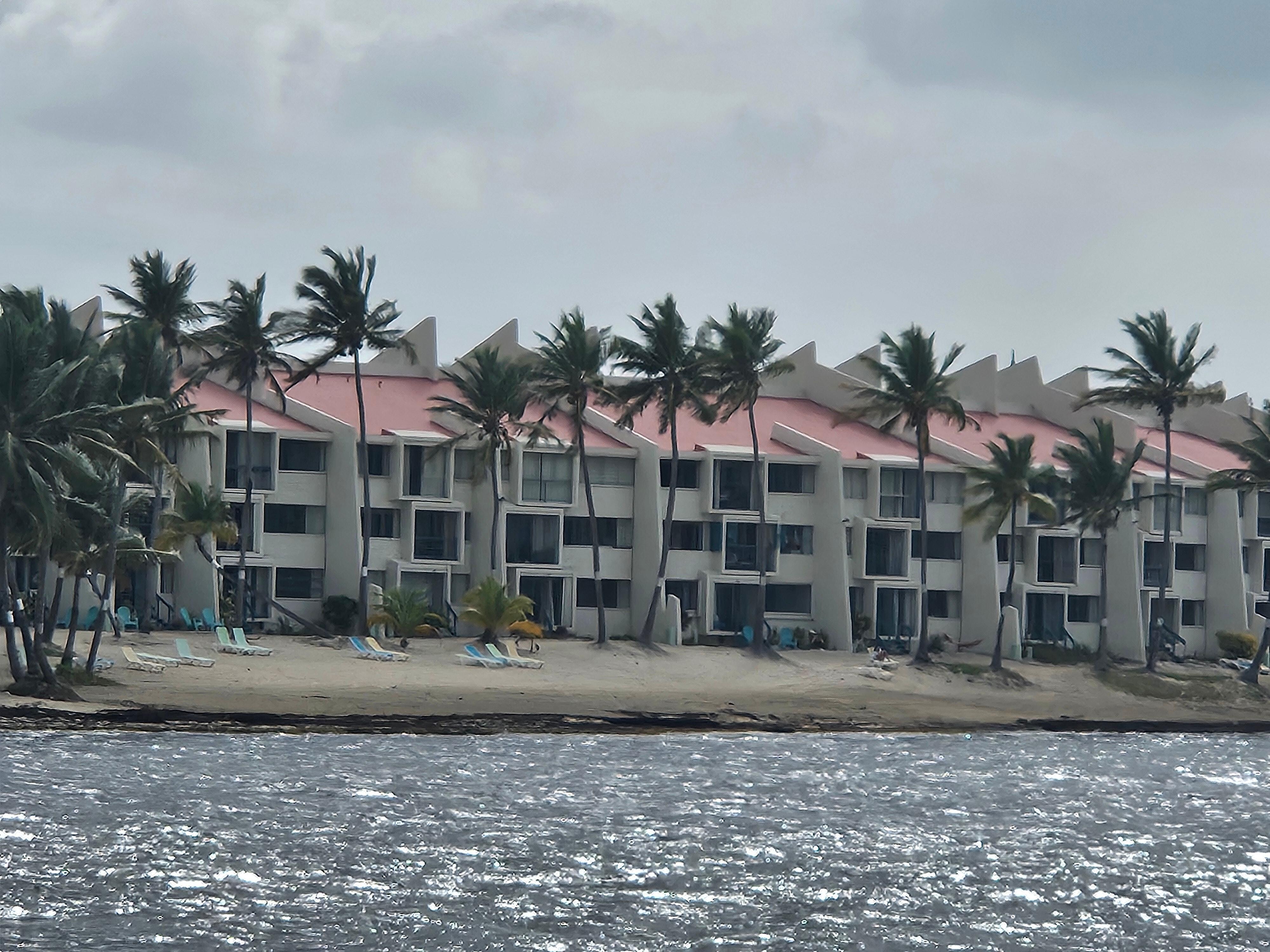 View of the condos from pier down beach 