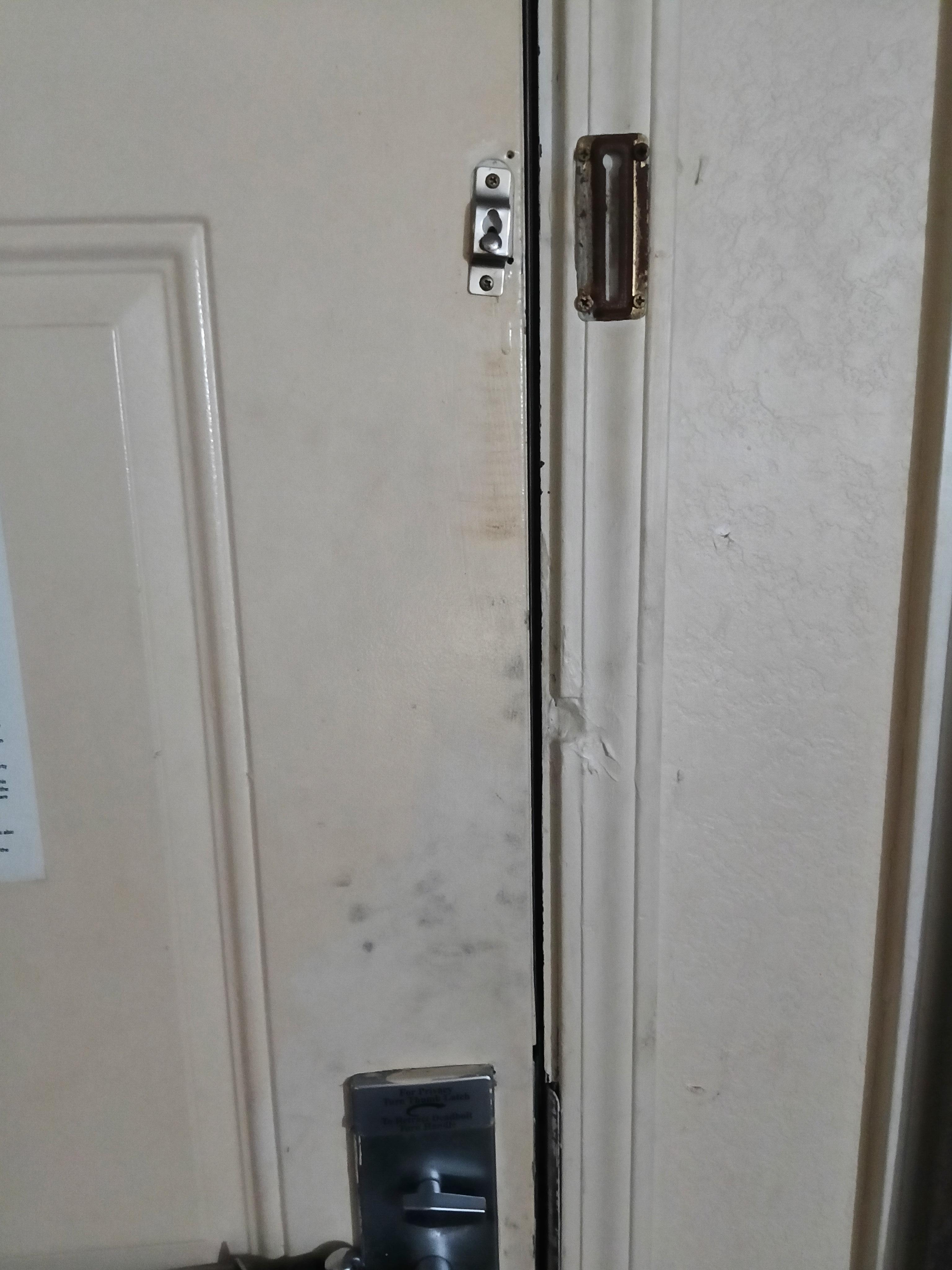 No secondary lock on the door. I was concerned enough to put the chair under the handle and push the nightstand up to the chair in hopes it would make enough noise to wake me if it moved