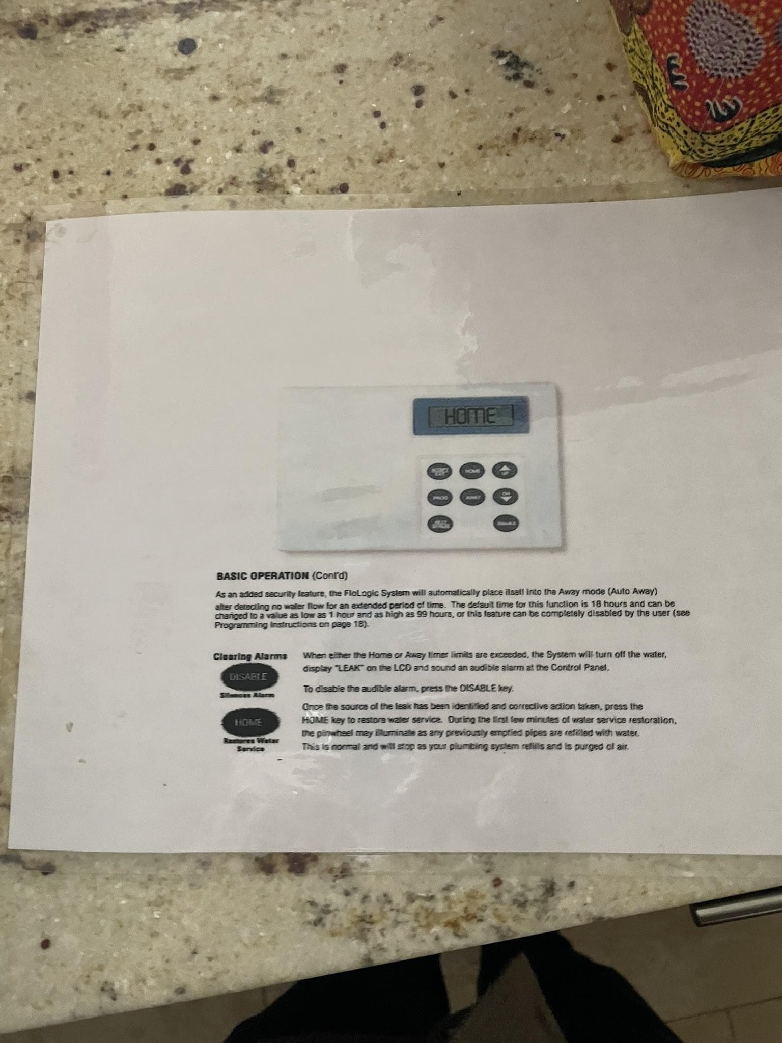 Instruction sheet for how to restore water to unit