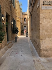 The lane with the door to the house at the end