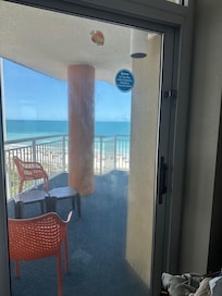 Smeared glass to see beach