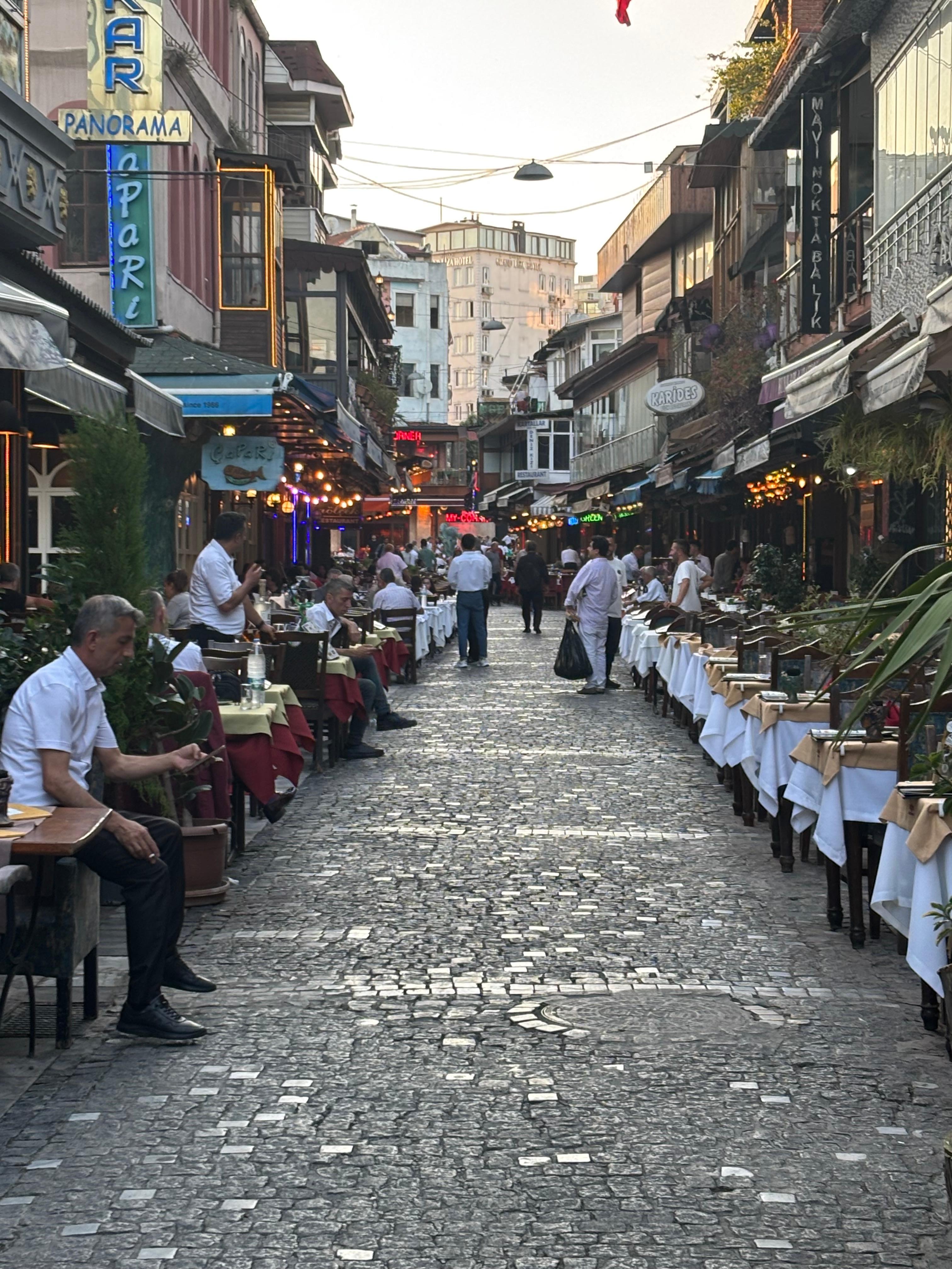 The street near by with many restaurants and live music