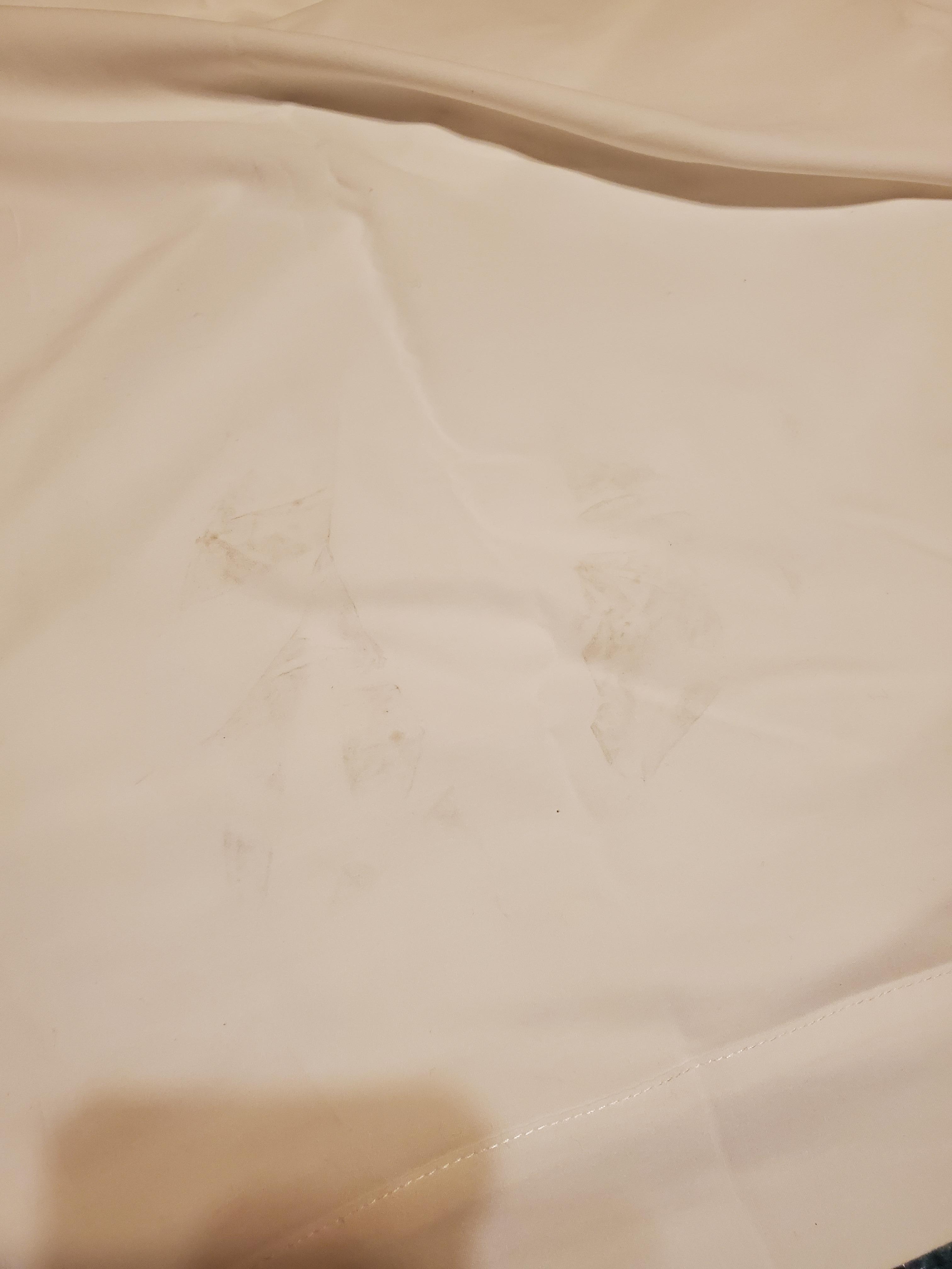 Makeup on sleeper sofa sheets.