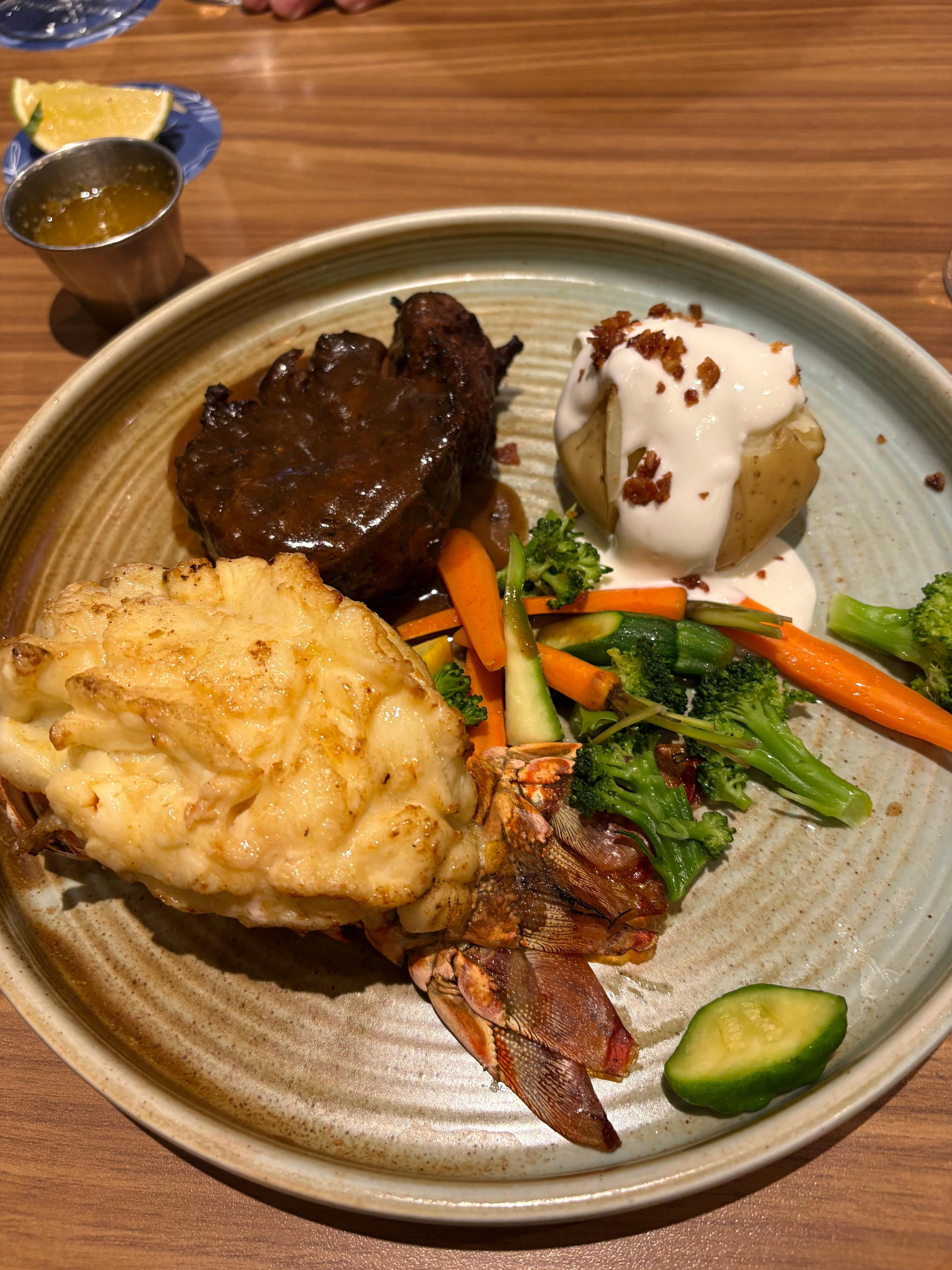 The lobster and filet mignon were delicious.