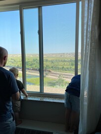 Our view of the train tracks was a hit.