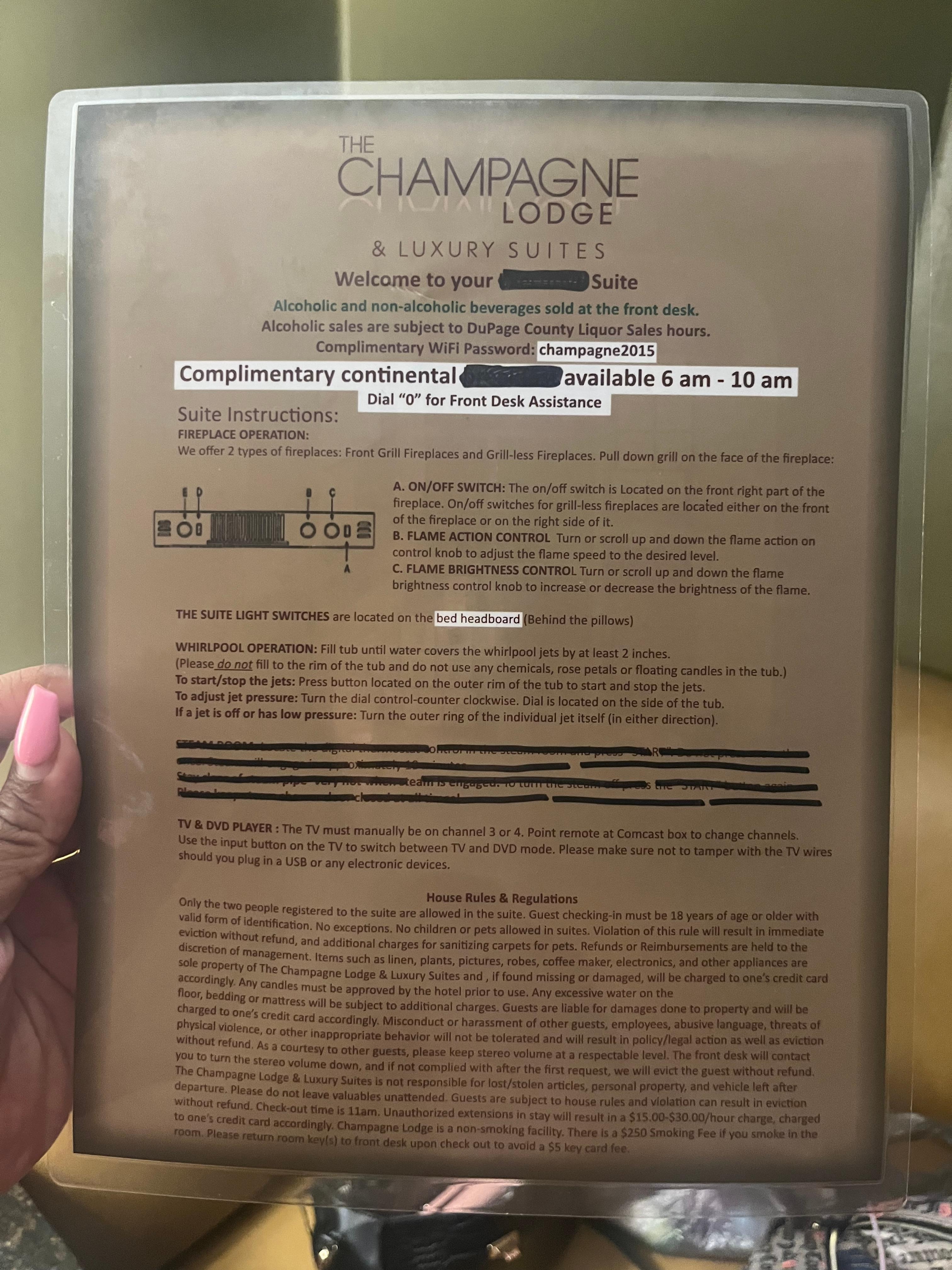 Instructions on room