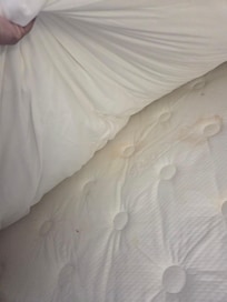 The mattress was stained (across the bed) and there was a stained spot on my sheet.