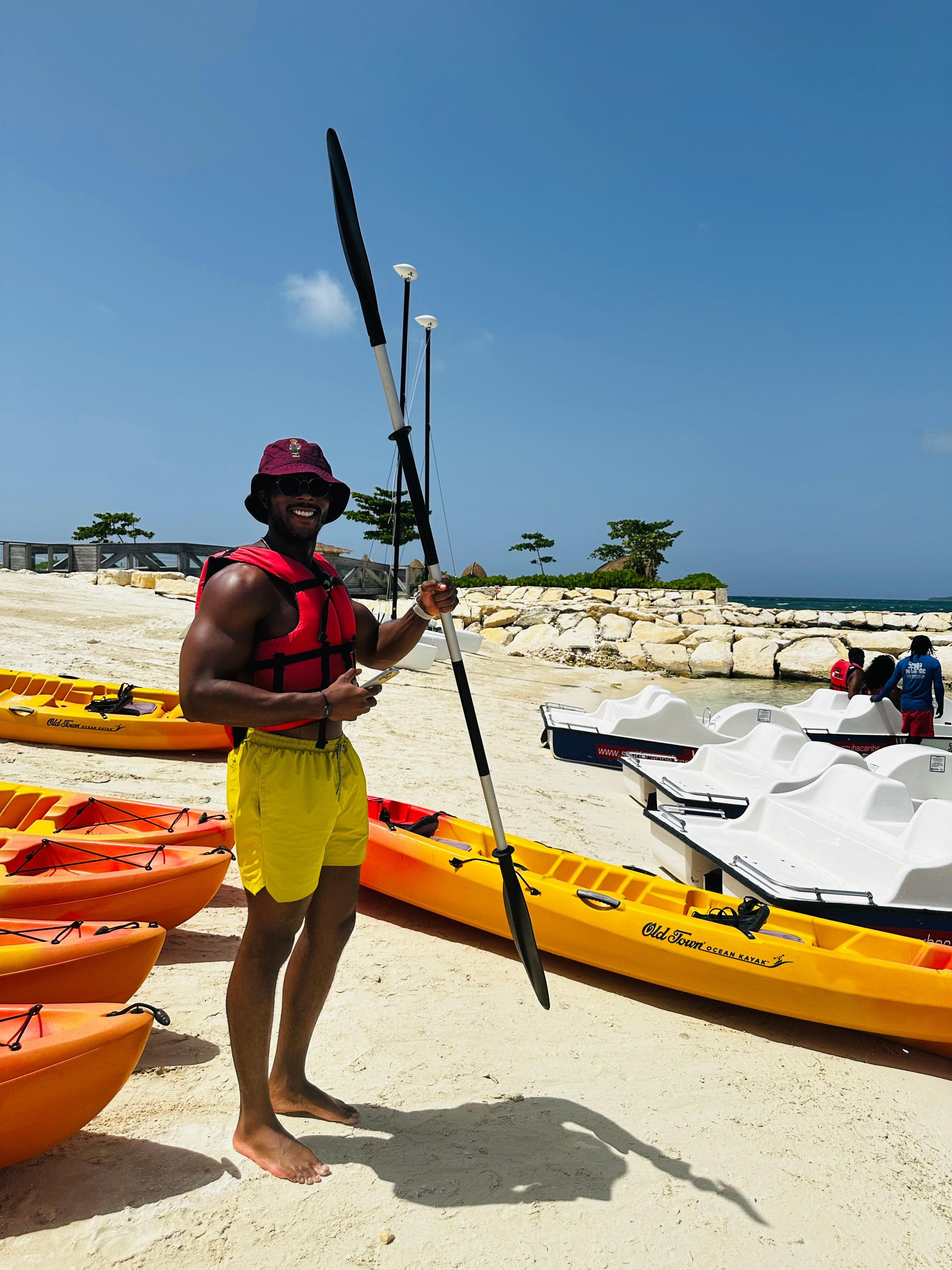 About to go kayaking.