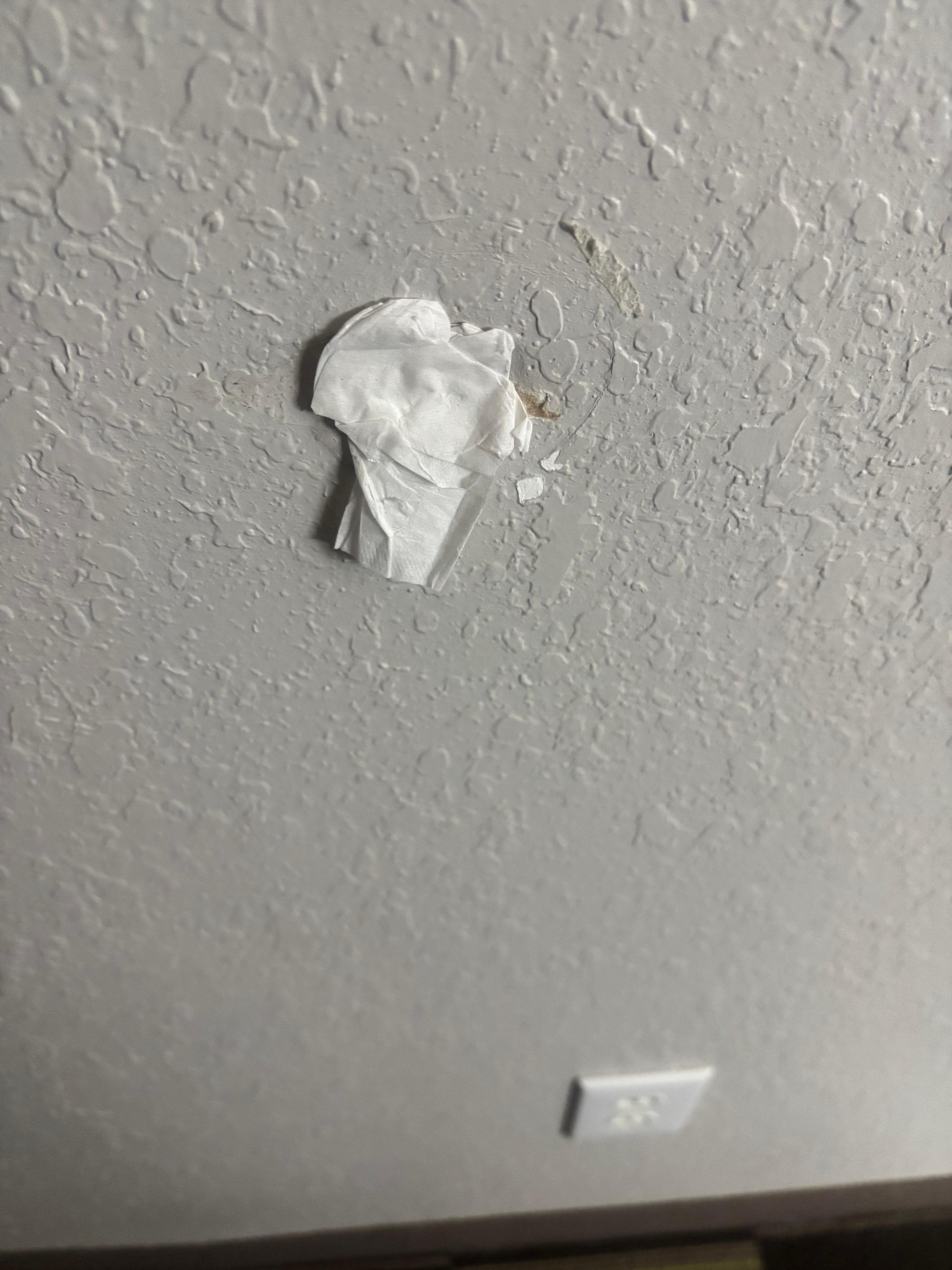 Hole in wall stuck with tissue