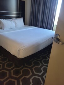 The white bedding was dirty and dengy.