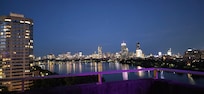 City river view at night.
