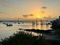 Sunset in front of bungalow.