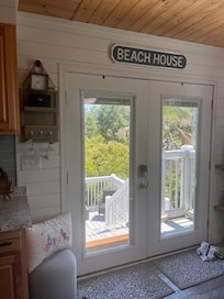 French doors with privacy blinds