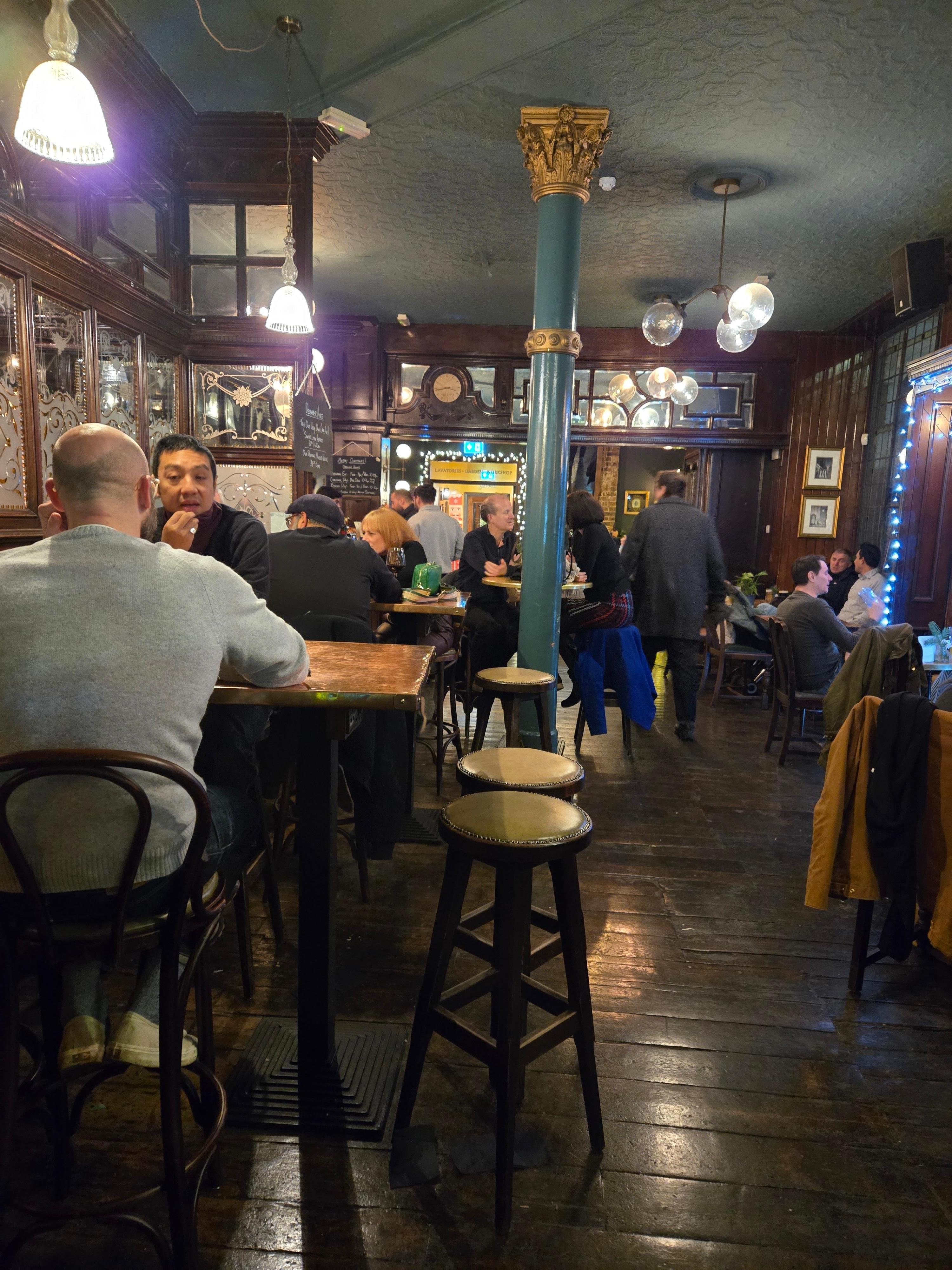 The pub downstairs was full of friendly people and great food.