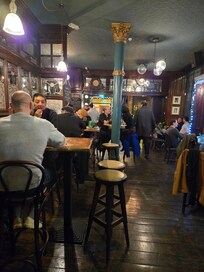 The pub downstairs was full of friendly people and great food.