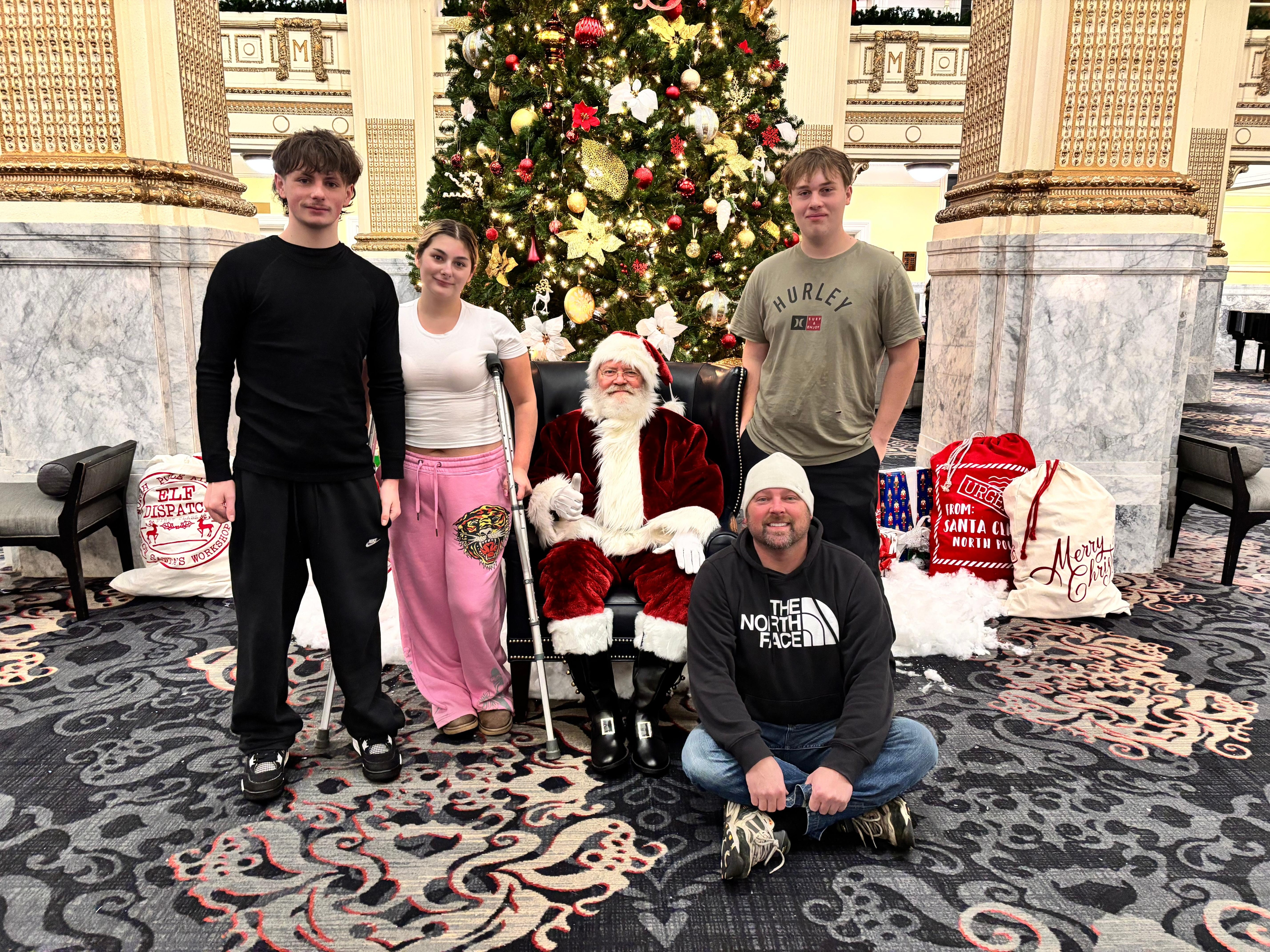 Unexpected photo op with Santa in the lobby.  