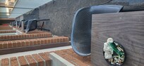 Ashtrays and torn carpet on 2nd story