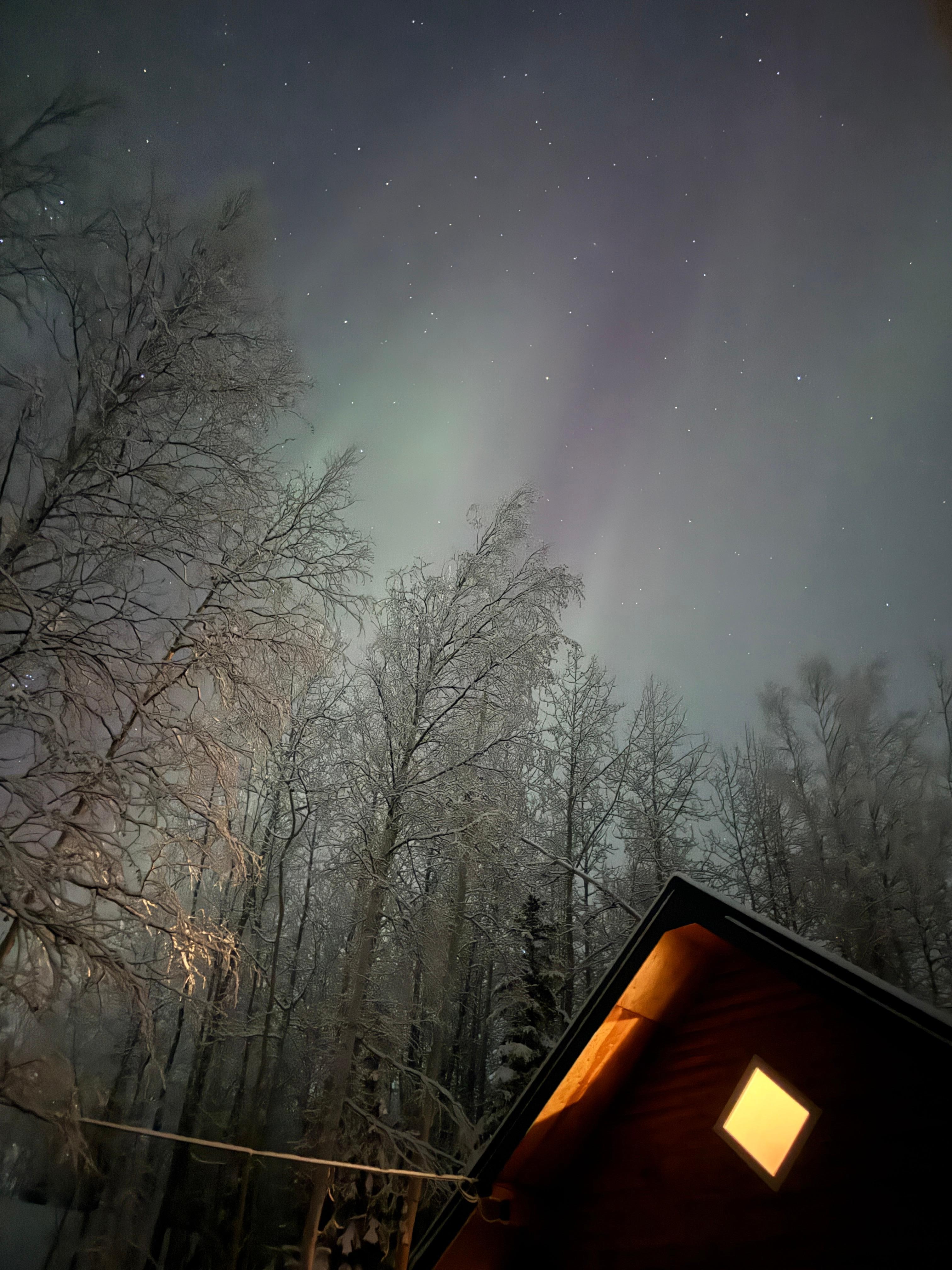 The cabin with lights above