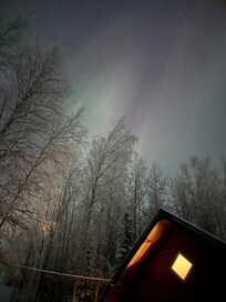 The cabin with lights above