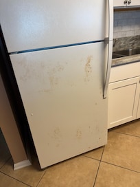 Rust covered fridge door.