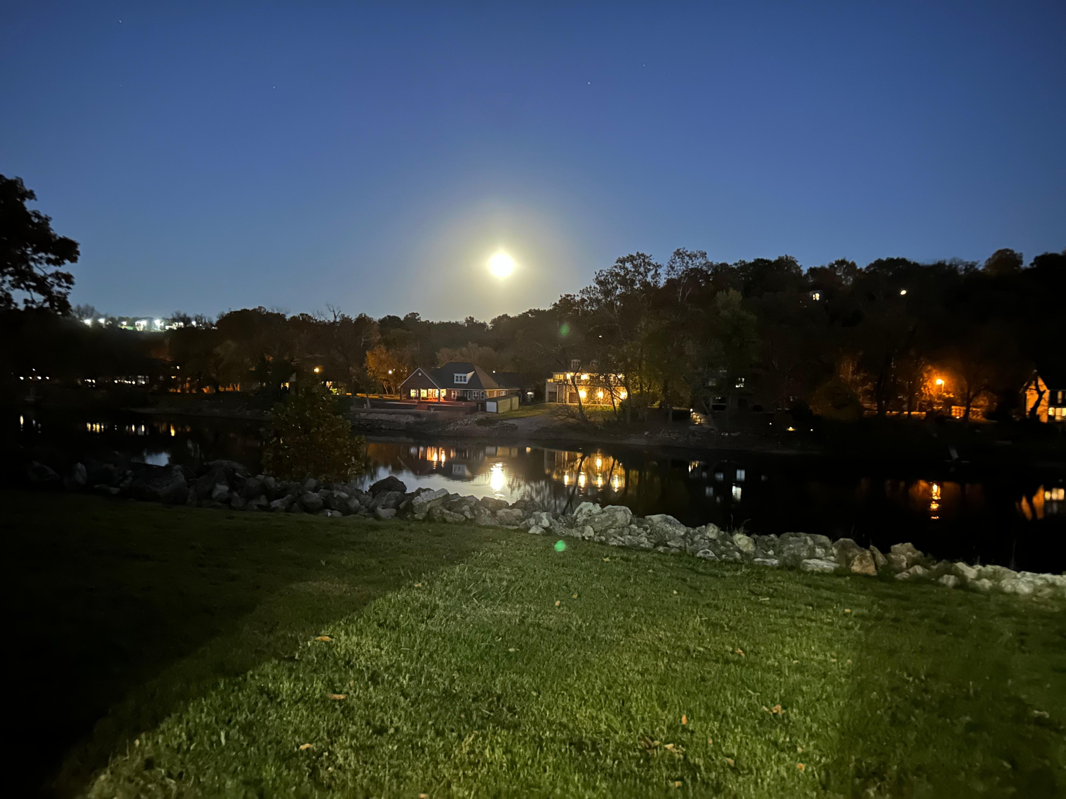 Full moon reflecting off the water.