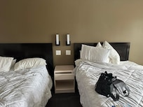 4 pillows to choose from. Soft yet firm new mattresses. Clean crisp linen