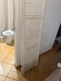 this was the divider to block the opening to the bathroom. All stained - looked like it was picked from garbage in the street