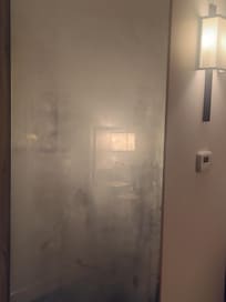 Room turning into sauna and streaming all the mirrors up.
