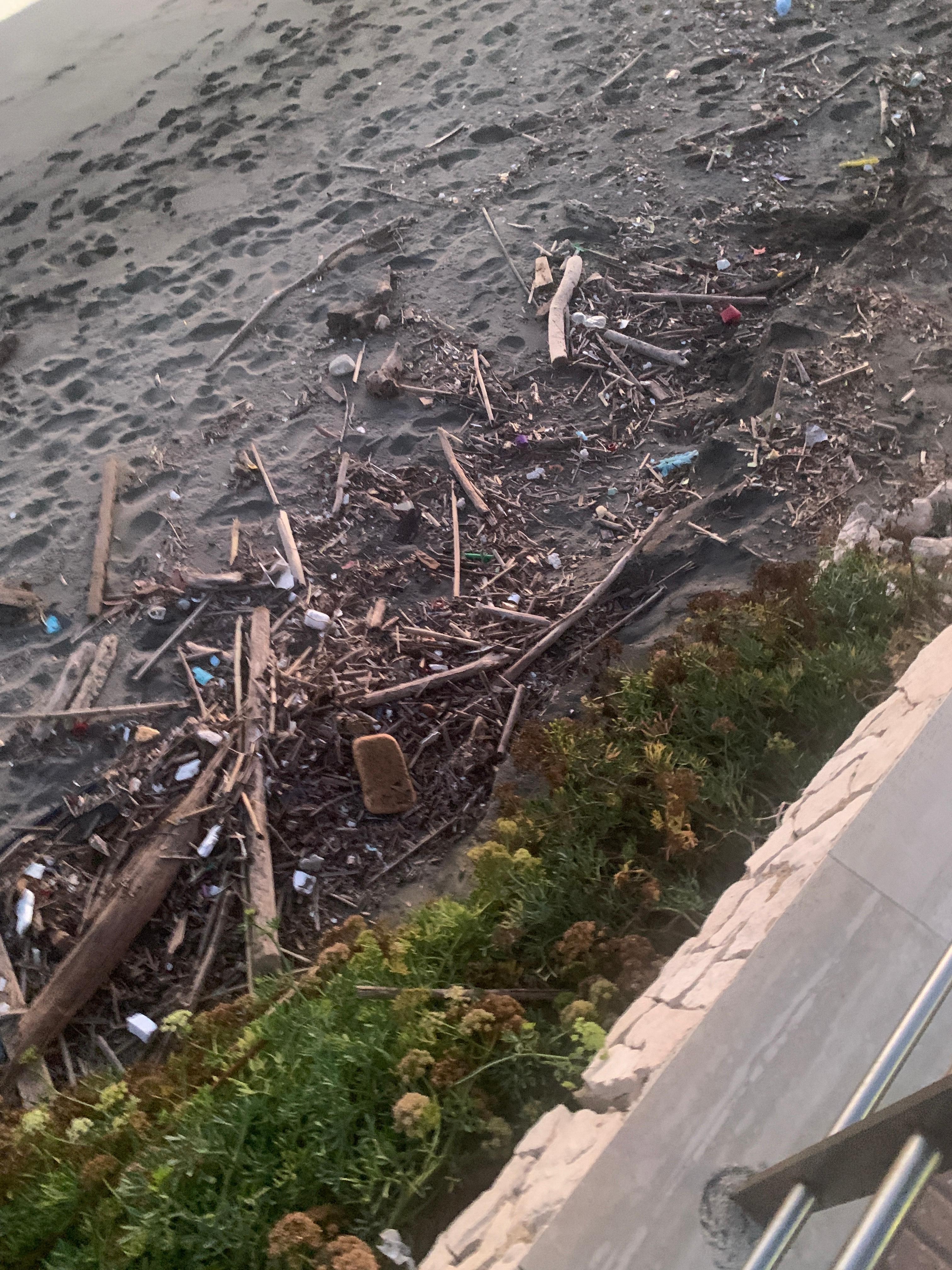 The beach is full of rubbish